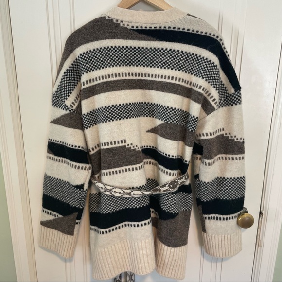 Anthropologie NVLT Stripe Tie Waist Jacquard Cardigan in Brown Mix Aztec - Picture 8 of 8
